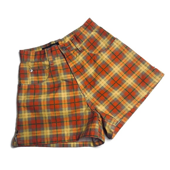 Vintage Pants - Vintage Cyclone Orange Plaid Shorts High Rise Mom